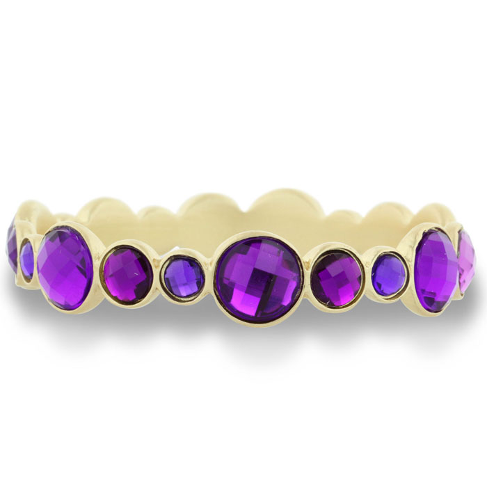 Round Bezel Gold Tone Bangle Bracelet with Shimmering Purple Crystals ...
