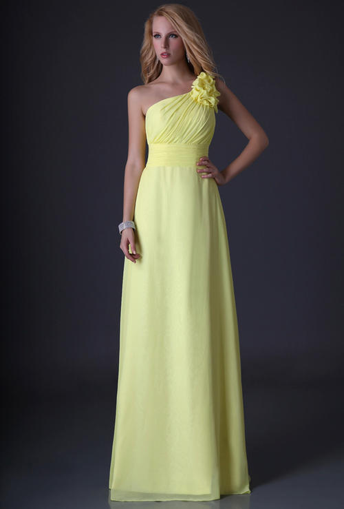 ... collection yellow one shoulder lace up back cocktale evening dress
