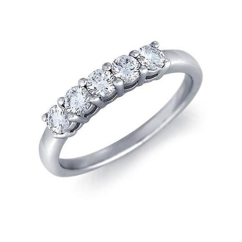 60Cts Real Natural 5 Stone Diamond Ring 14K White Gold I-1 H Color ...