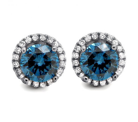 ... Round Cut Blue Diamond Earring 14k White Gold at Discount Price